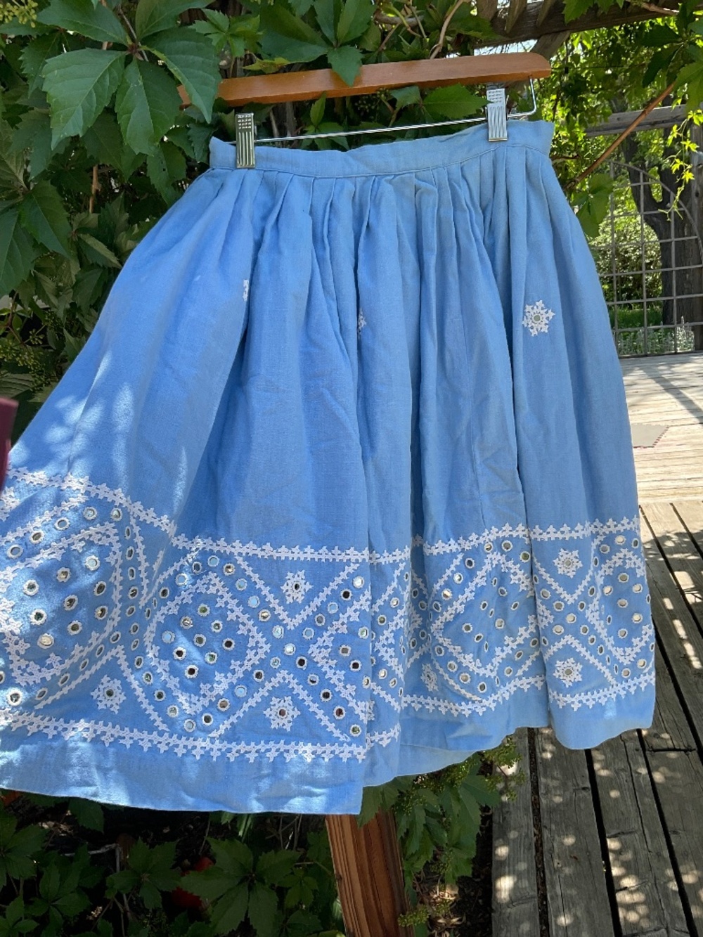 1960’s hand-embroidered mirror accents Bohemian Skirt